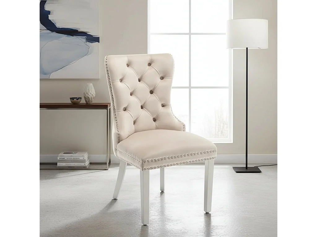 Lot de 2 chaises POIGNEE Clouté en velours pied chromé - Beige