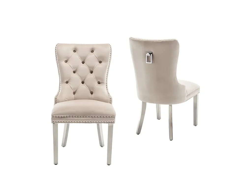 Lot de 2 chaises POIGNEE Clouté en velours pied chromé - Beige