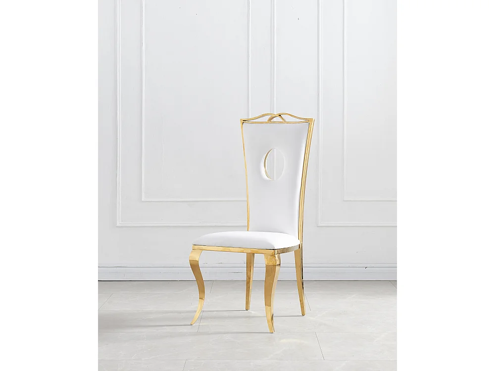 Lot de 4 Chaises Baroque ROYAL Gold Simili Blanc