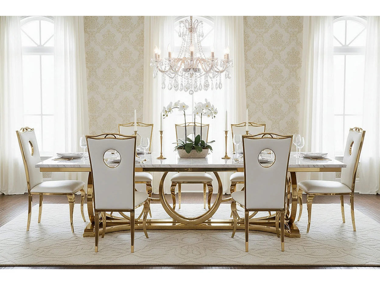 Lot de 4 Chaises Baroque ROYAL Gold Simili Blanc