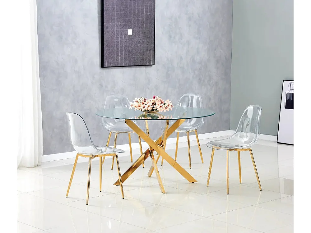 Lot de 4 chaises scandinave transparentes en PVC pieds Gold