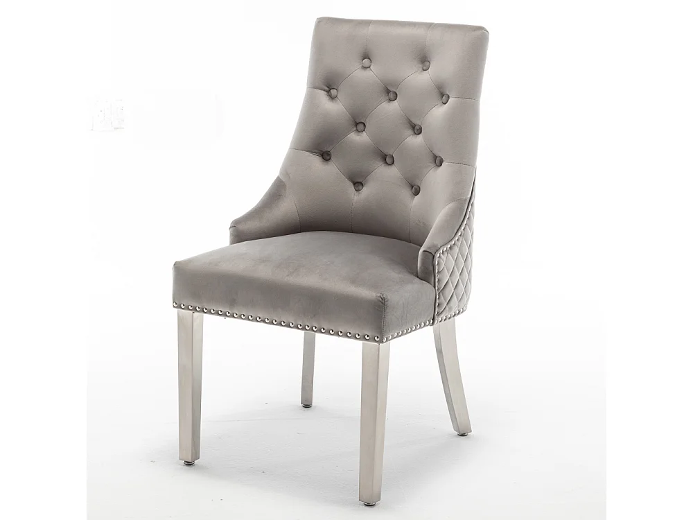 Lot de 2 chaises ANNEAU matelassée et cloutée Chrome velours