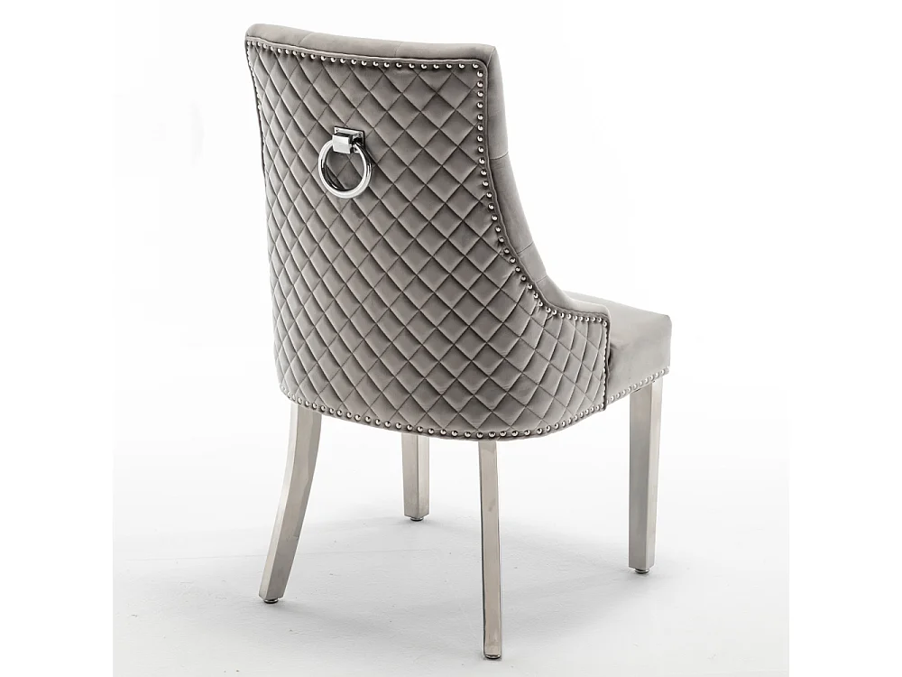 Lot de 2 chaises ANNEAU matelassée et cloutée Chrome velours - Gris