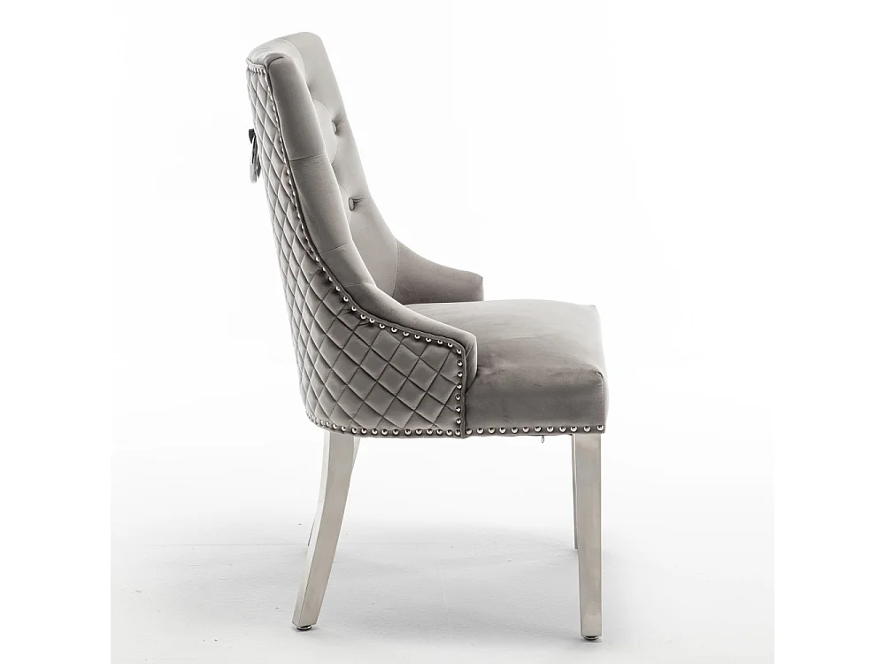 Lot de 2 chaises ANNEAU matelassée et cloutée Chrome velours - Gris