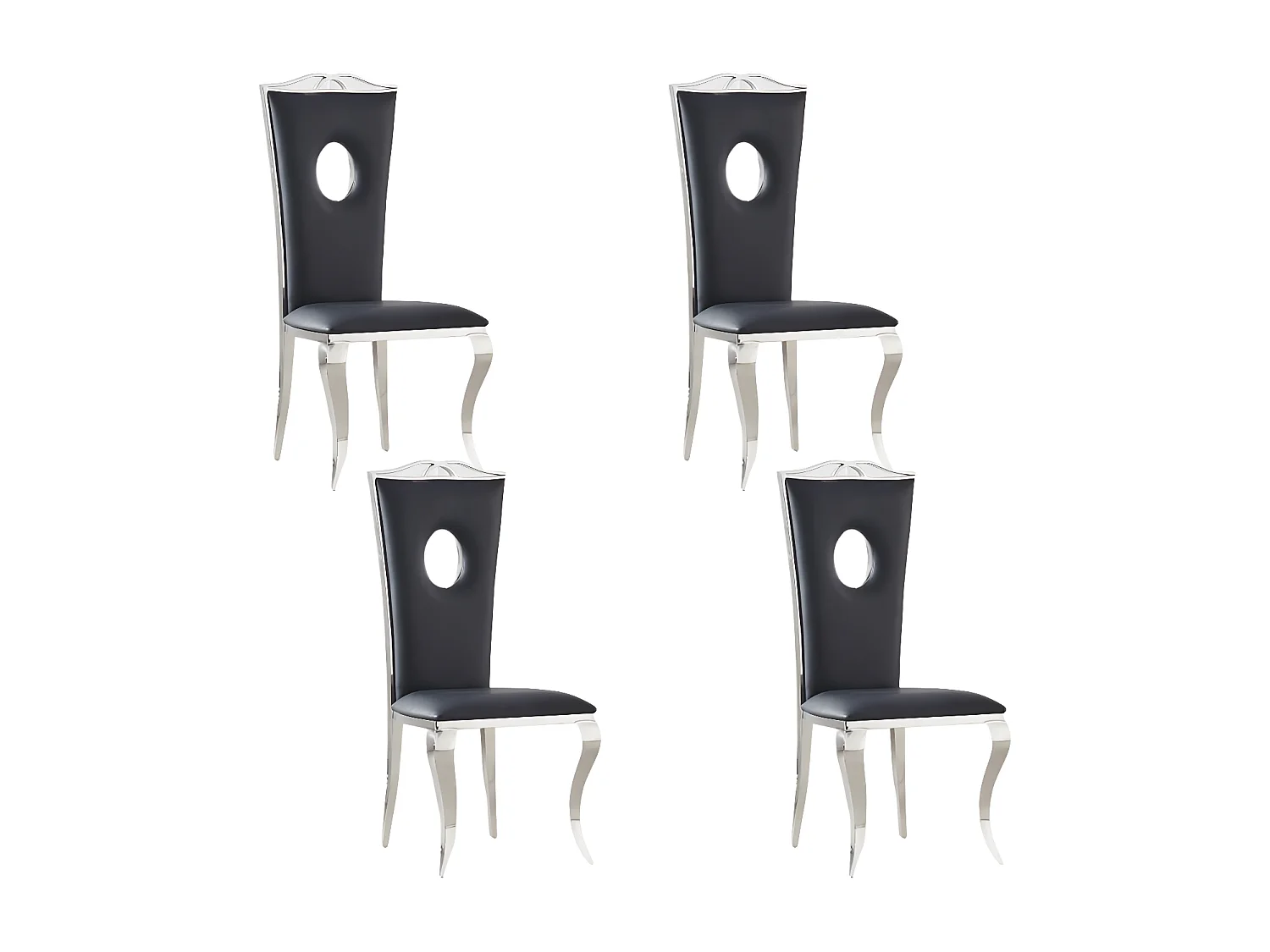 Lot de 4 Chaises baroque ROYAL Chrome Simili NOIR