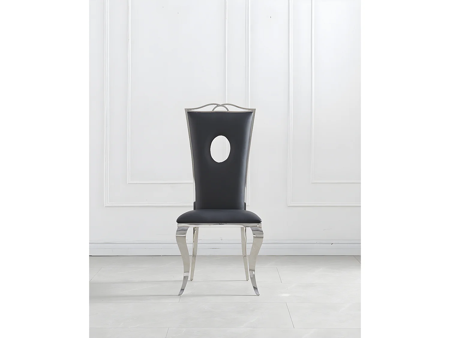 Lot de 4 Chaises baroque ROYAL Chrome Simili NOIR