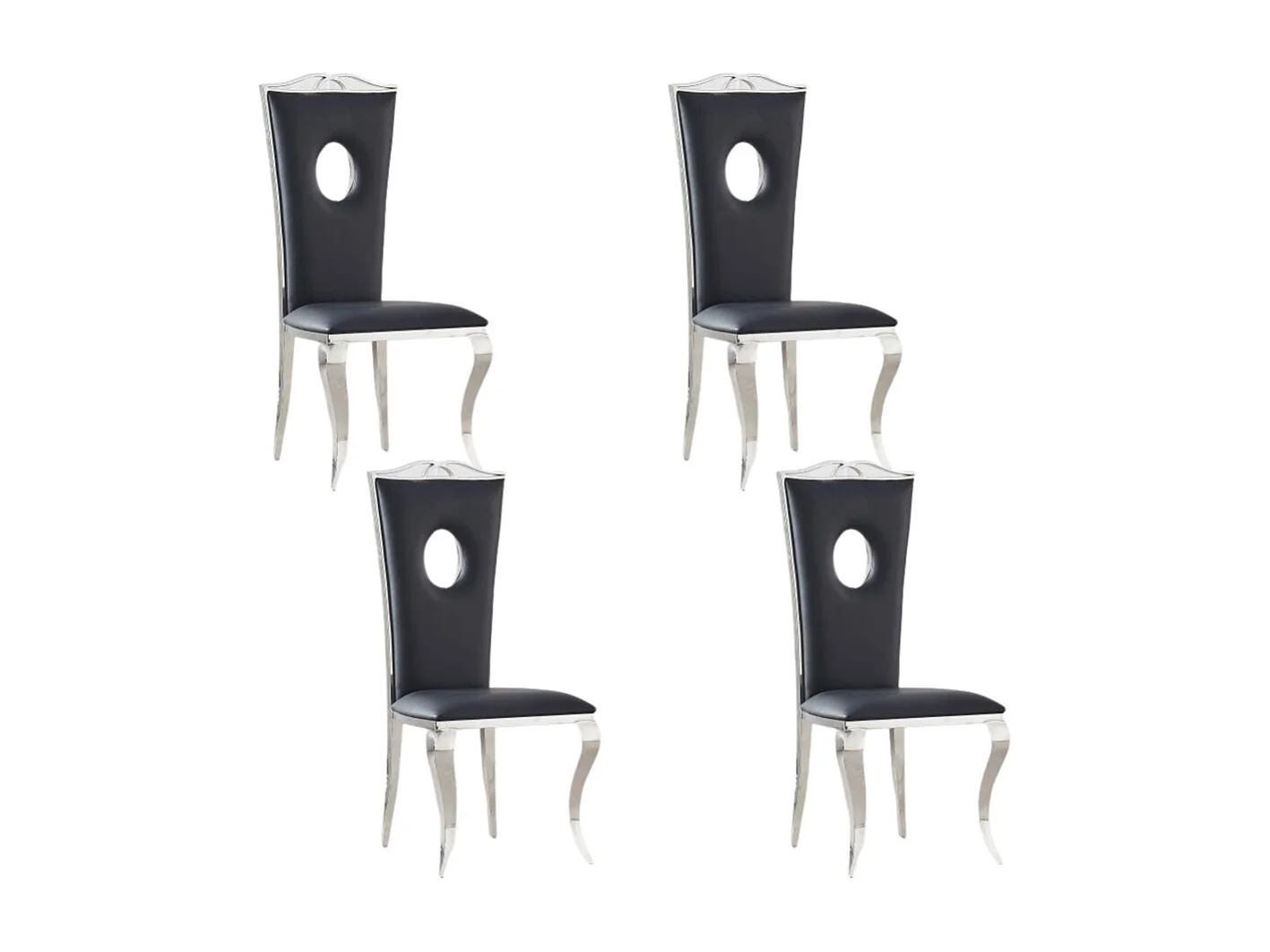 Lot de 4 Chaises baroque ROYAL Chrome Simili NOIR