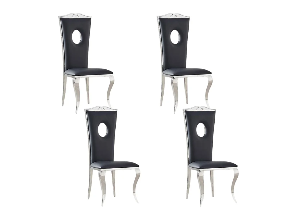 Lot de 4 Chaises baroque ROYAL Chrome Simili NOIR