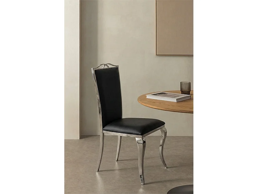 Lot de 4 Chaises baroque ROYAL Chrome Simili NOIR