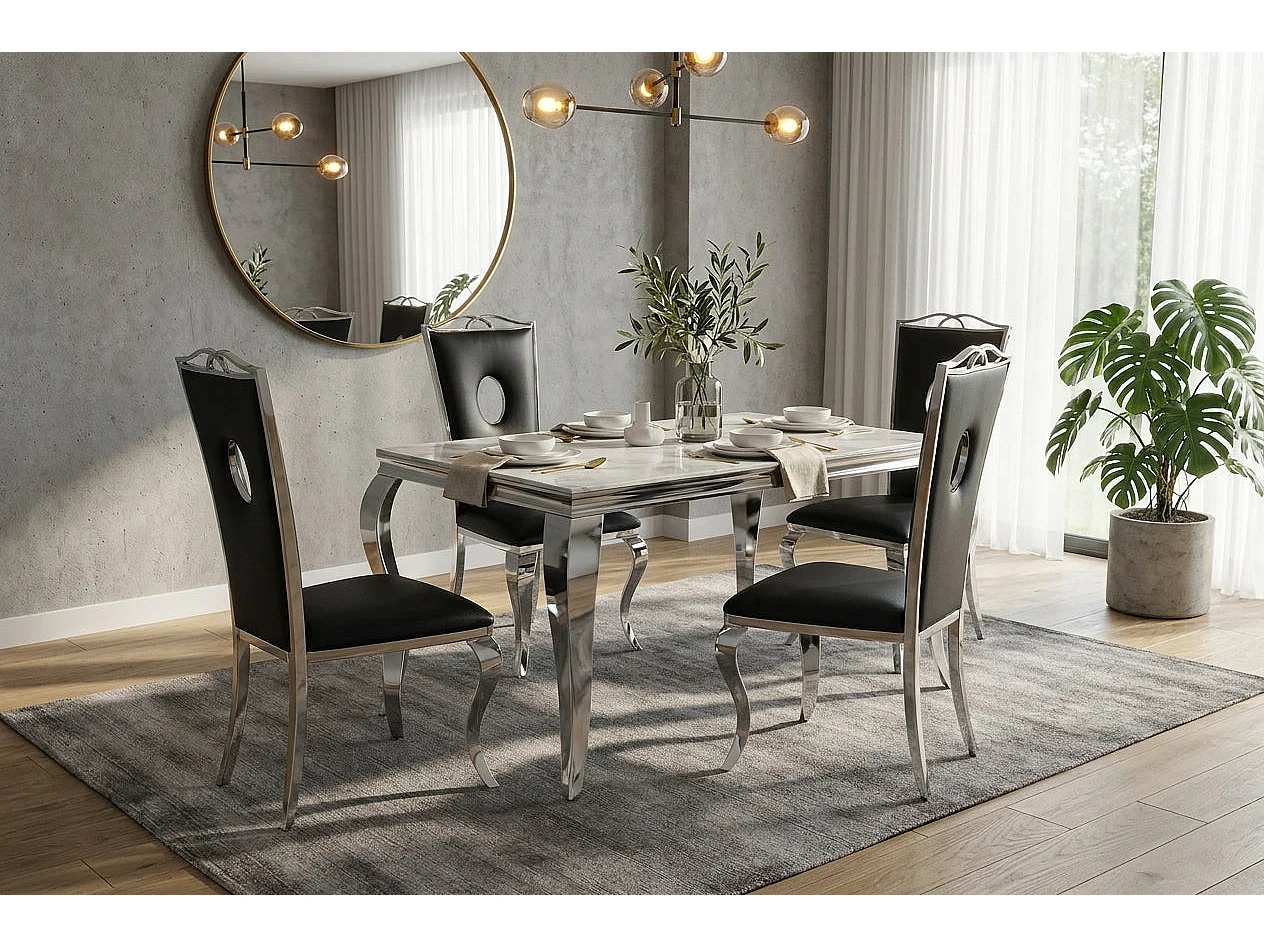 Lot de 4 Chaises baroque ROYAL Chrome Simili NOIR