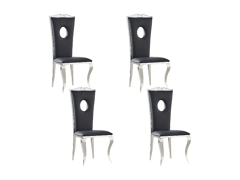 Lot de 4 Chaises baroque ROYAL Chrome Simili NOIR