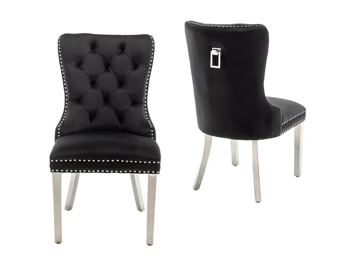 Lot de 2 chaises POIGNEE Clouté en velours pied chromé - Noir