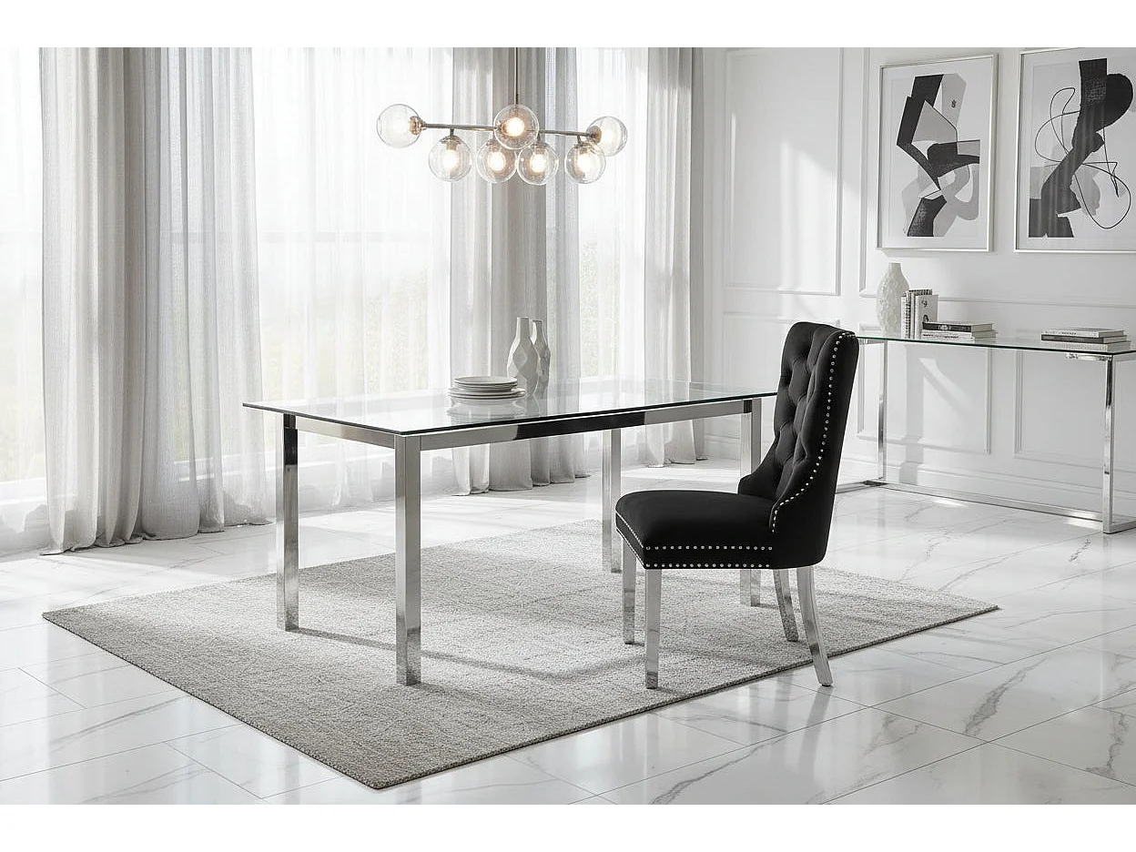 Lot de 2 chaises POIGNEE Clouté en velours pied chromé - Noir