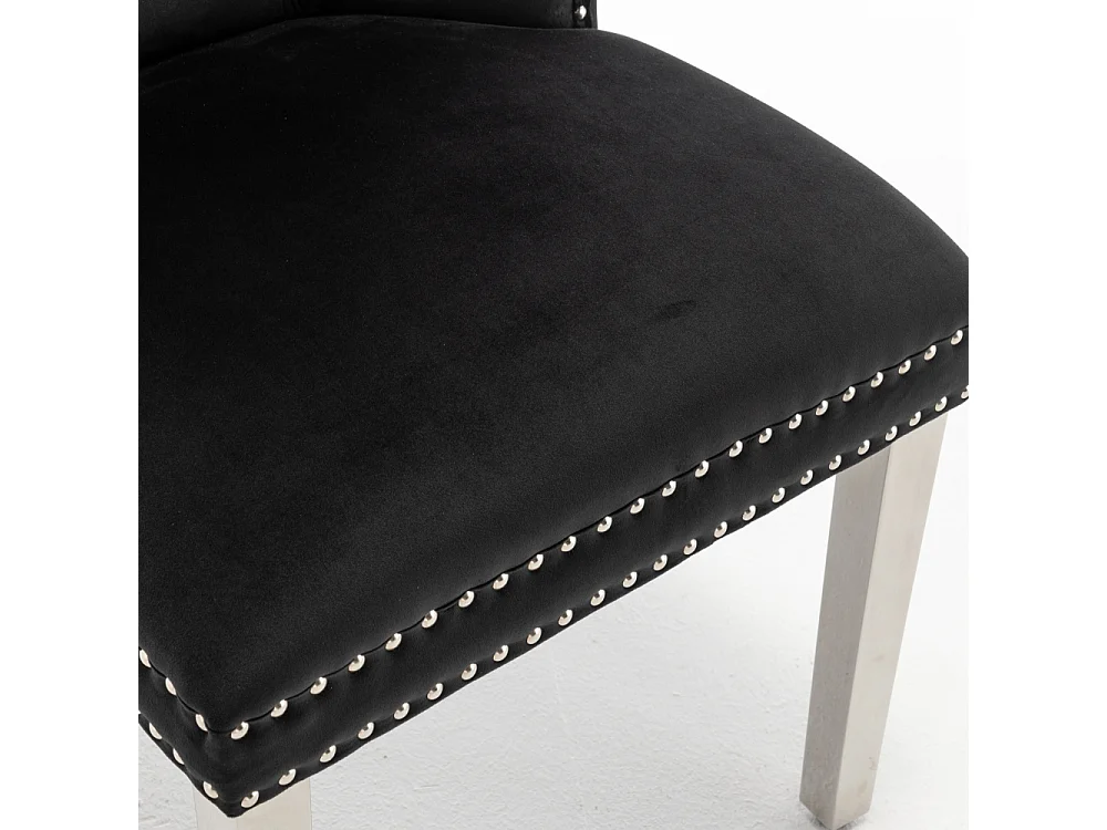 Lot de 2 chaises POIGNEE Clouté en velours pied chromé - Noir