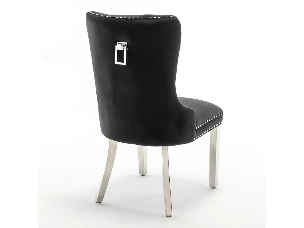 Lot de 2 chaises POIGNEE Clouté en velours pied chromé - Noir