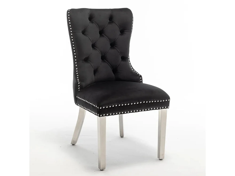 Lot de 2 chaises POIGNEE Clouté en velours pied chromé - Noir