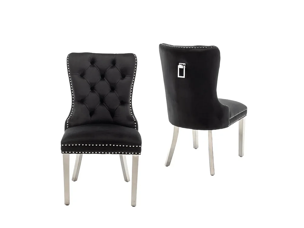 Lot de 2 chaises POIGNEE Clouté en velours pied chromé - Noir