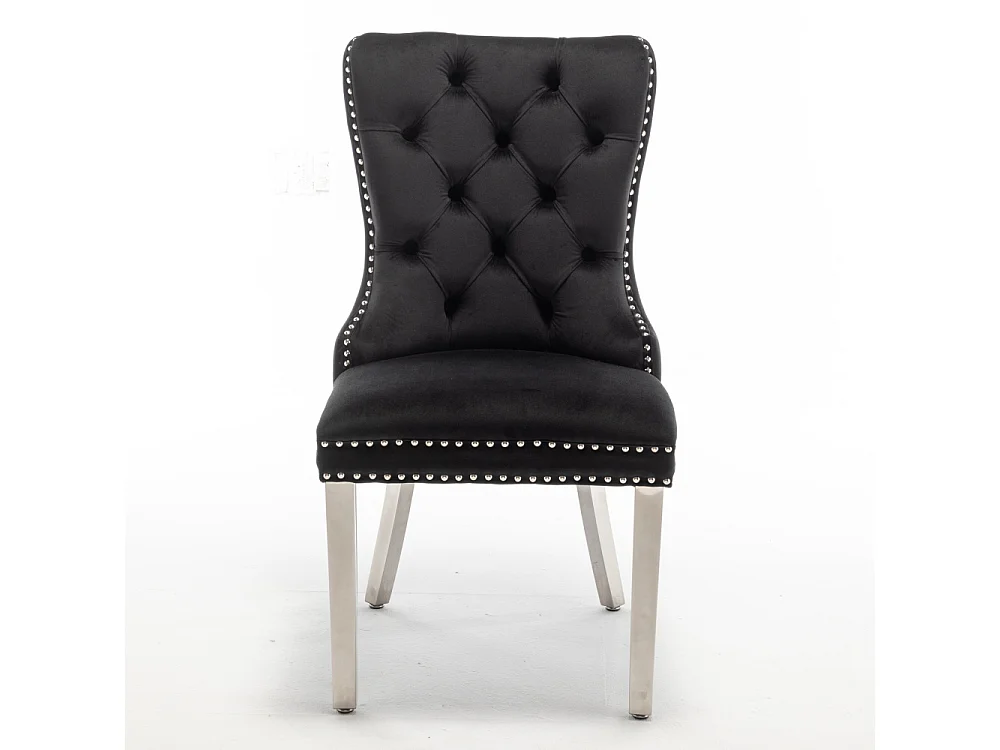 Lot de 2 chaises POIGNEE Clouté en velours pied chromé - Noir