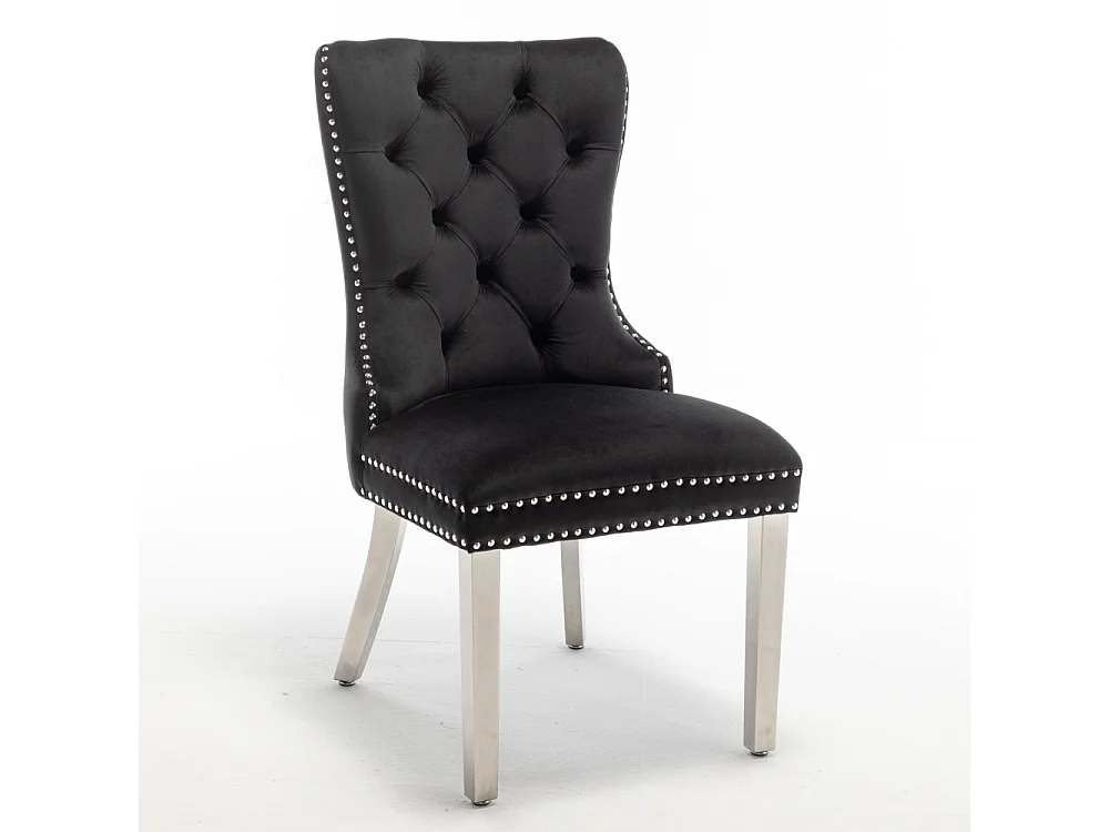 Lot de 2 chaises POIGNEE Clouté en velours pied chromé - Noir