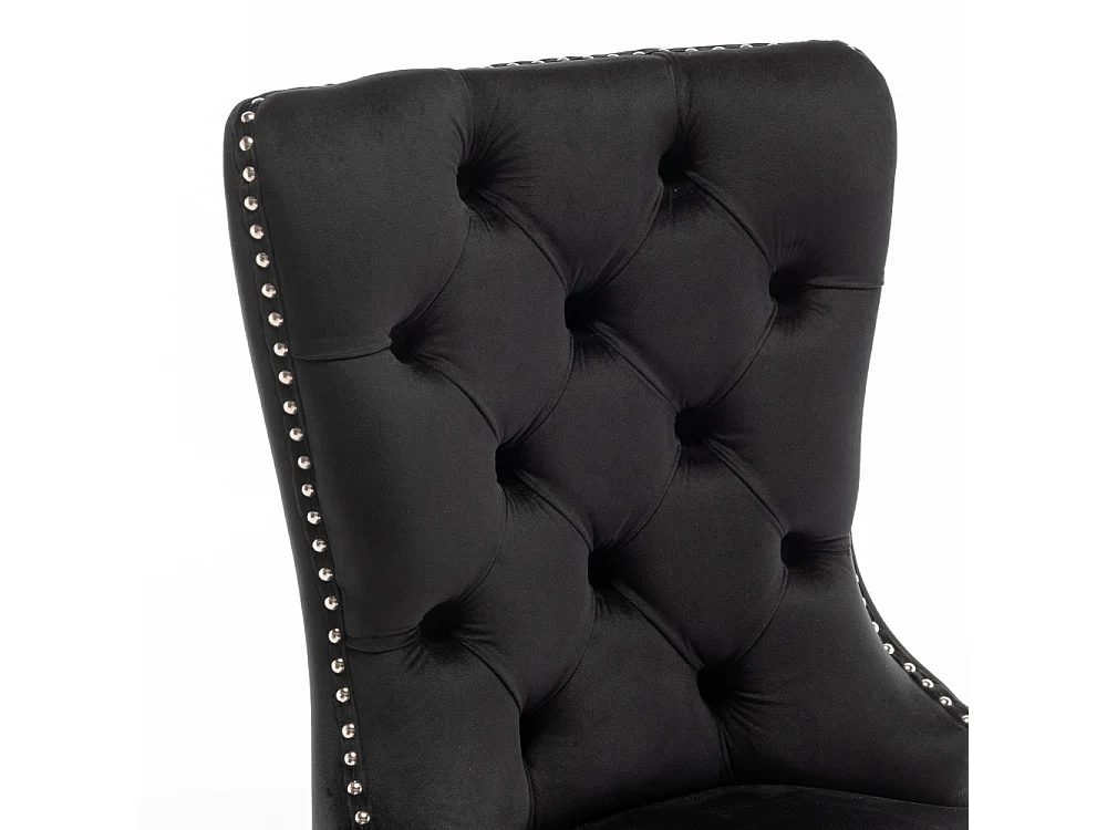 Lot de 2 chaises POIGNEE Clouté en velours pied chromé - Noir