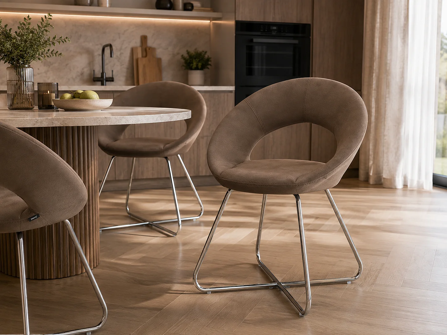 Lot de 4 Chaises BUBBLE Chrome velours - Moka