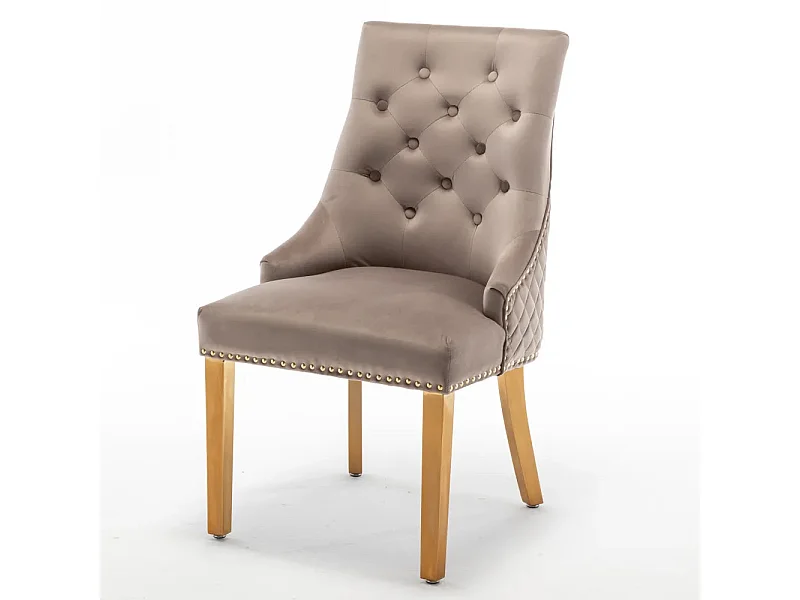 Lot de 2 chaises ANNEAU mattelassée et cloutée Gold velours - Moka