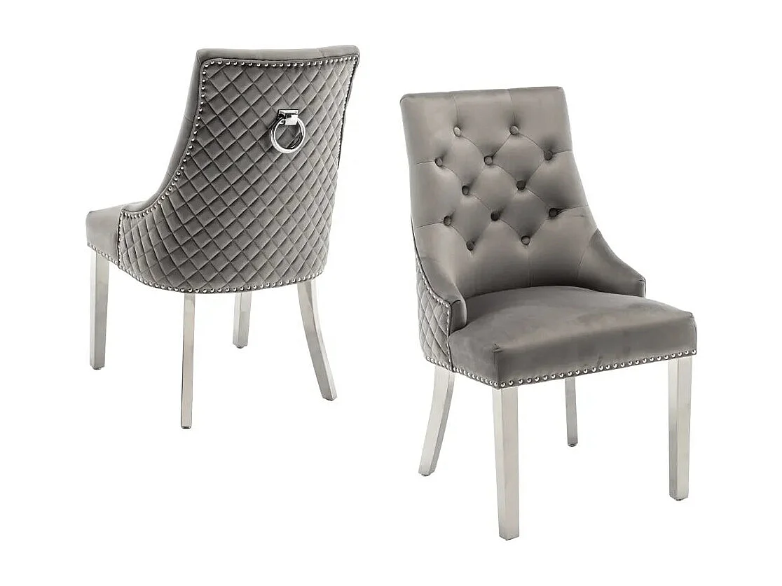 Lot de 2 chaises ANNEAU matelassée et cloutée Chrome velours - Anthracite