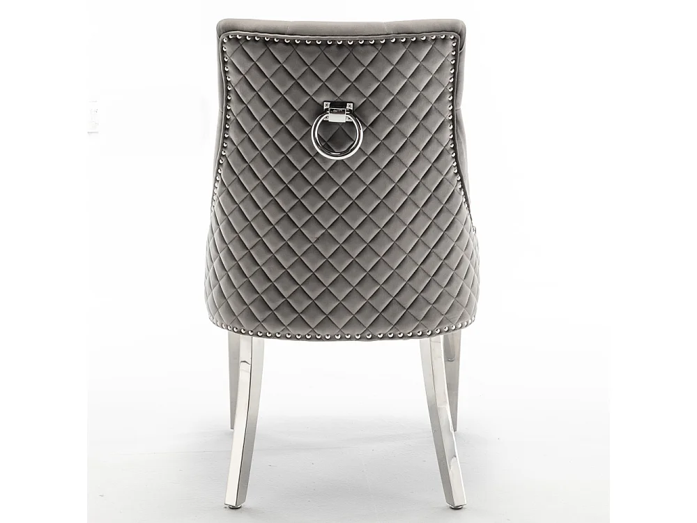 Lot de 2 chaises ANNEAU matelassée et cloutée Chrome velours - Anthracite