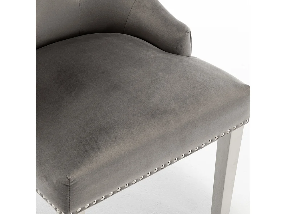 Lot de 2 chaises ANNEAU matelassée et cloutée Chrome velours - Anthracite