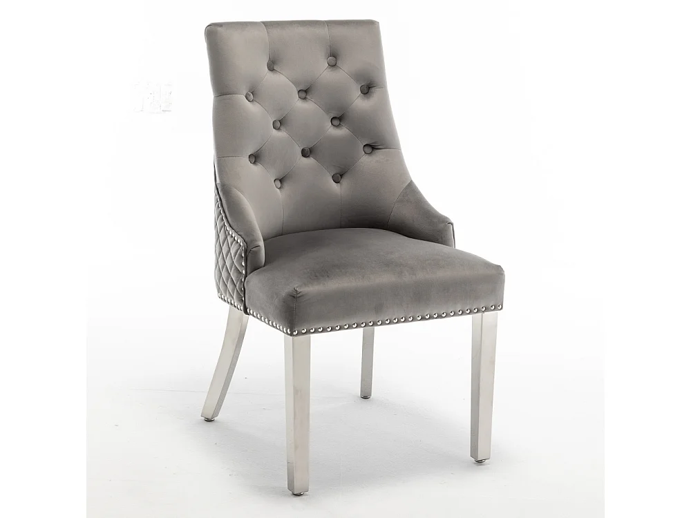 Lot de 2 chaises ANNEAU matelassée et cloutée Chrome velours - Anthracite