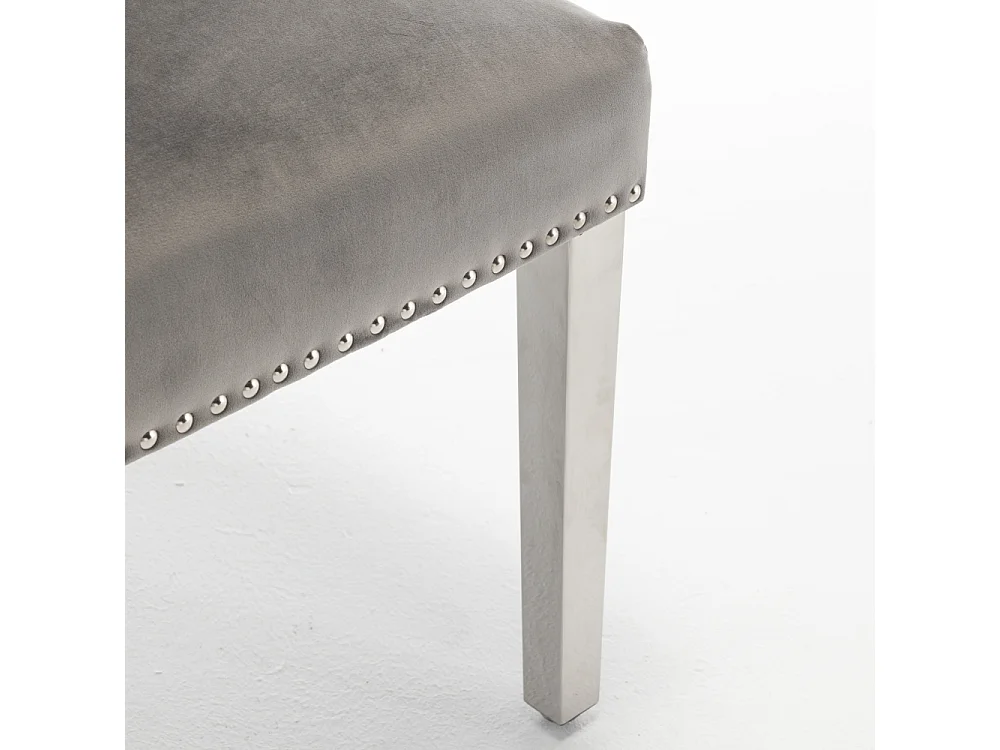 Lot de 2 chaises ANNEAU matelassée et cloutée Chrome velours - Anthracite