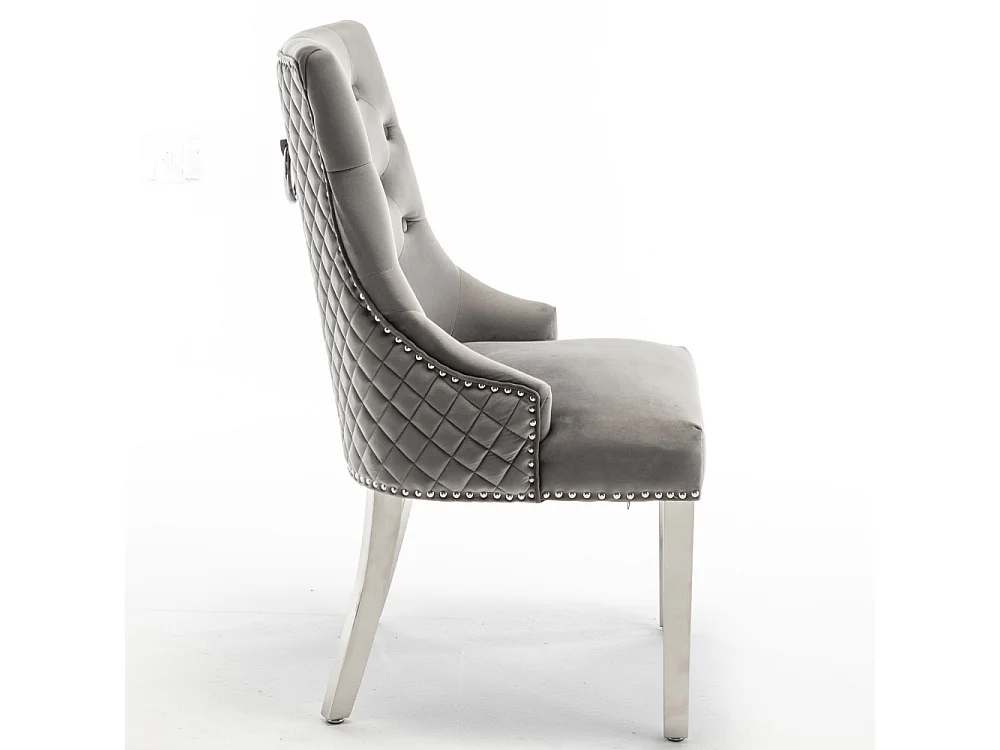 Lot de 2 chaises ANNEAU matelassée et cloutée Chrome velours - Anthracite