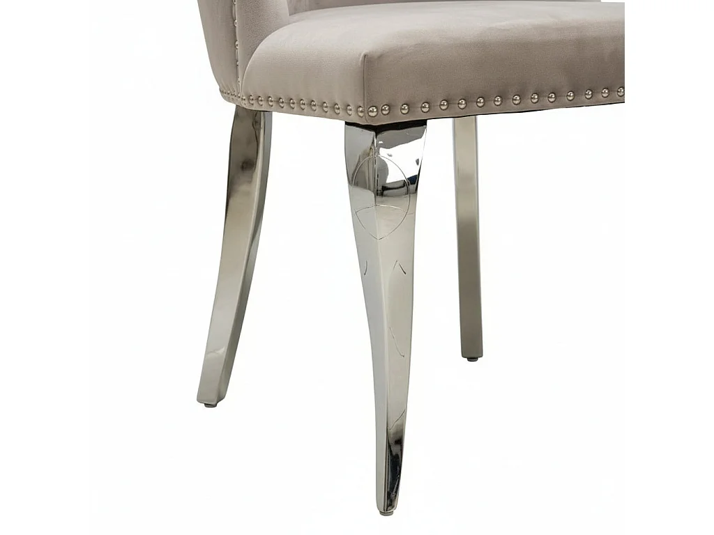 Lot 4 Chaises Salle à Manger Anneau Capitonnées Cloutées Velours Moka Pieds Chrome 53x53x101cm