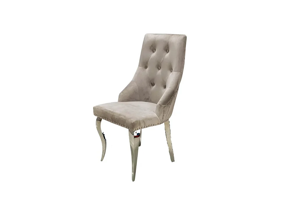 Lot 4 Chaises Salle à Manger Velours Moka Capitonnées Chrome ANNEAU