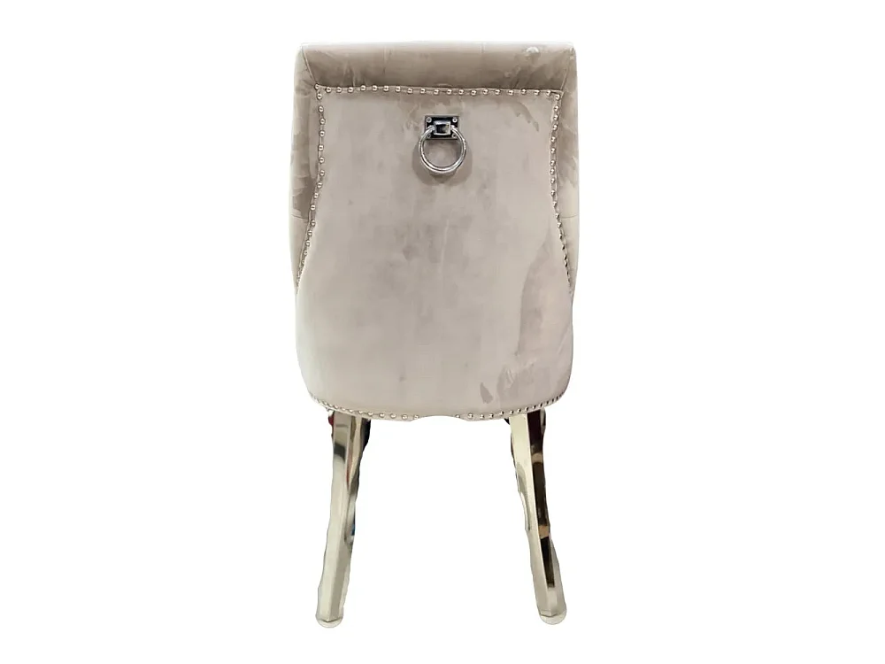 Lot 4 Chaises Salle à Manger Velours Moka Capitonnées Chrome ANNEAU