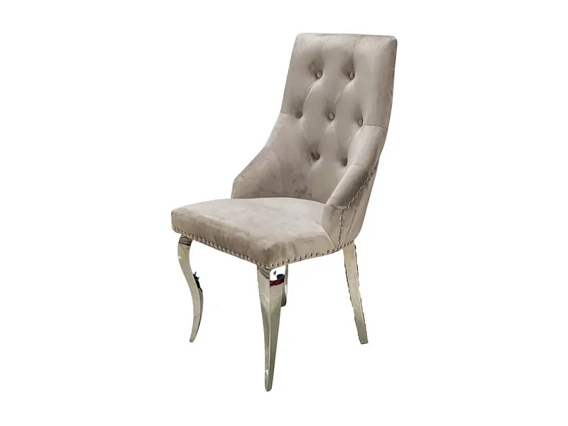 Lot de 4 Chaises ANNEAU Capitonnées et Cloutées Chrome Velours