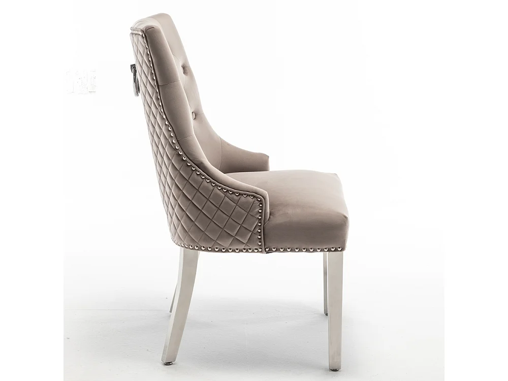 Lot de 2 chaises ANNEAU matelassée et cloutée Chrome velours - Moka