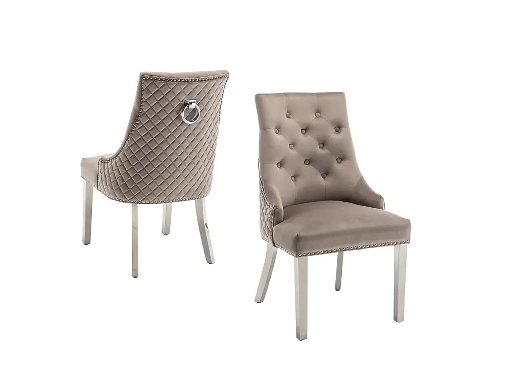 Lot de 2 chaises ANNEAU matelassée et cloutée Chrome velours - Moka