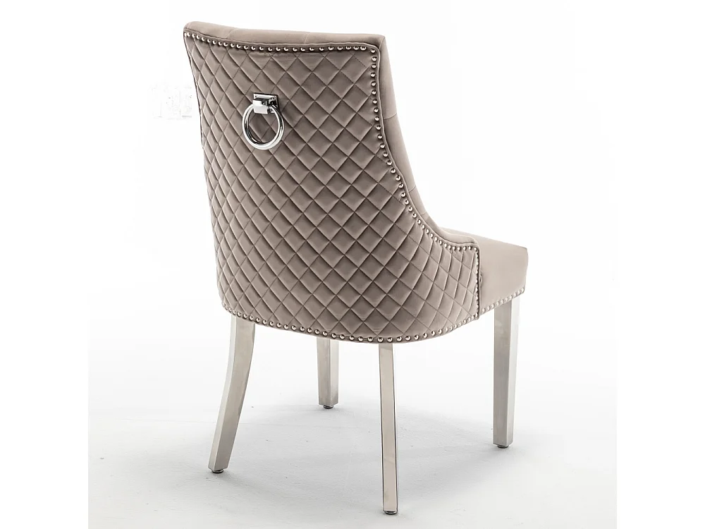 Lot de 2 chaises ANNEAU matelassée et cloutée Chrome velours - Moka