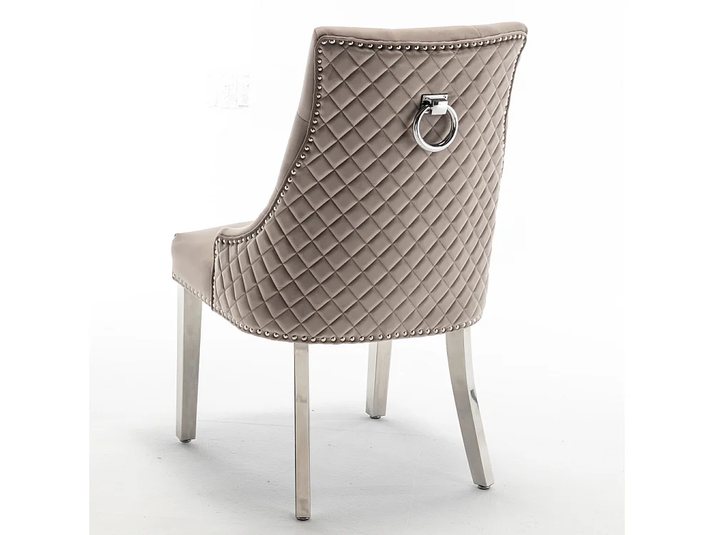 Lot de 2 chaises ANNEAU matelassée et cloutée Chrome velours - Moka