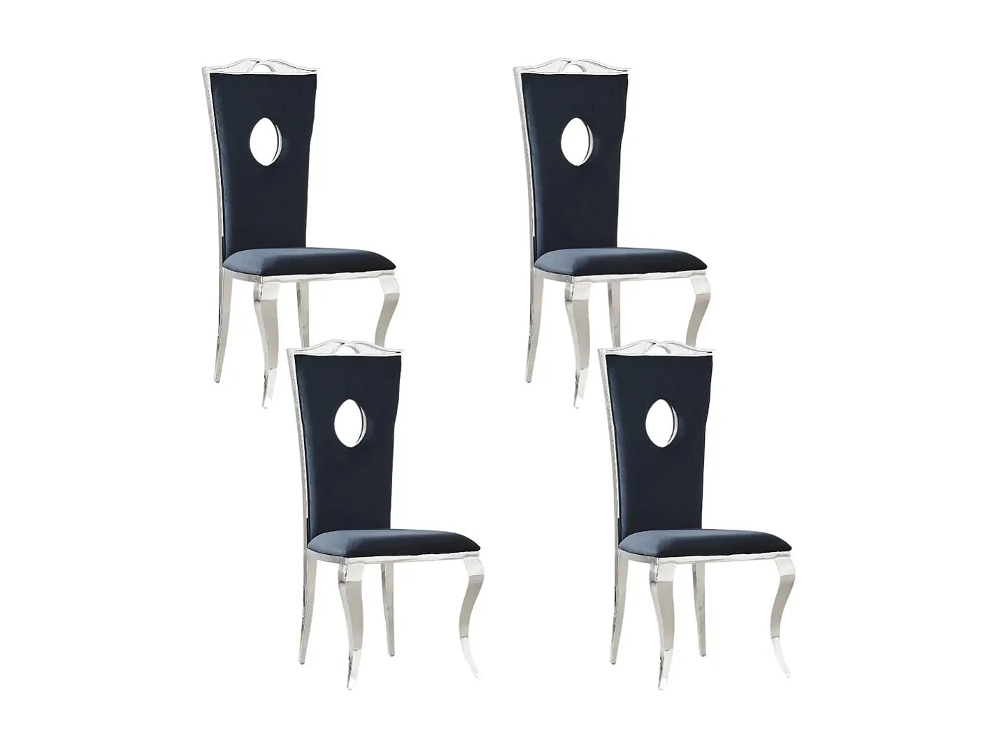 Lot 4 Chaises Salle à Manger Chrome & Velours Noir ROYALE