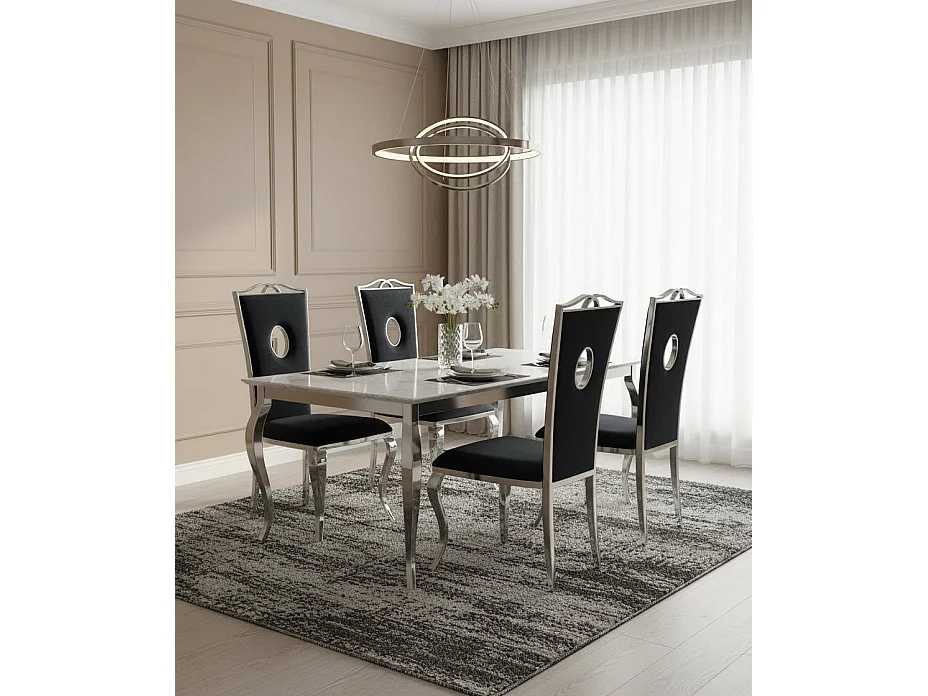 Lot 4 Chaises Salle à Manger Chrome & Velours Noir ROYALE