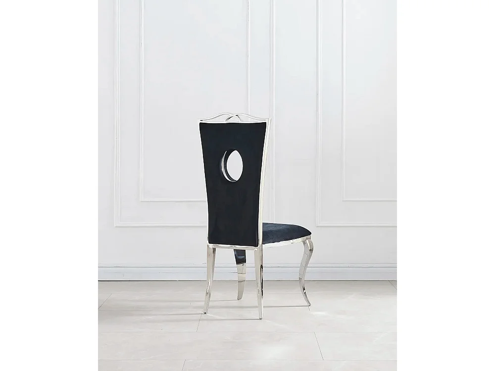 Lot 4 Chaises Salle à Manger Chrome & Velours Noir ROYALE