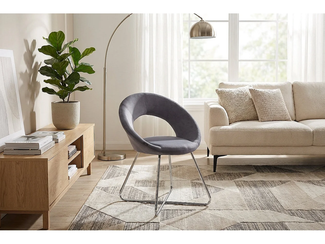 Lot de 4 Chaises BUBBLE Chrome velours - Gris