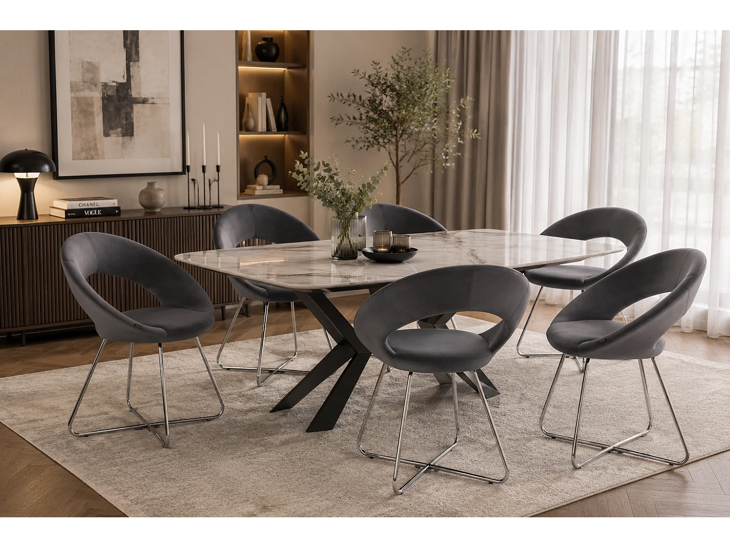 Lot de 4 Chaises BUBBLE Chrome velours - Gris