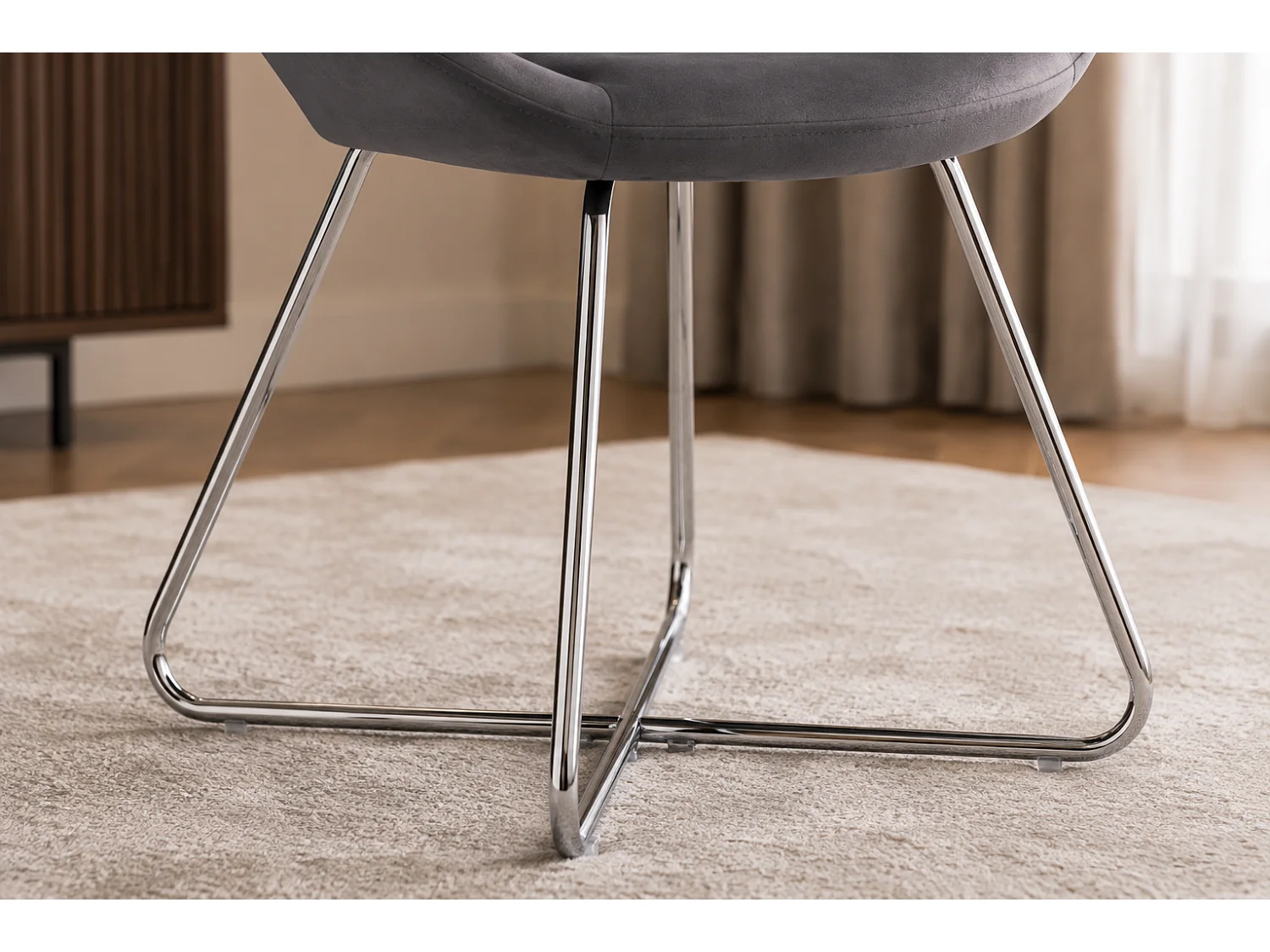 Lot de 4 Chaises BUBBLE Chrome velours - Gris