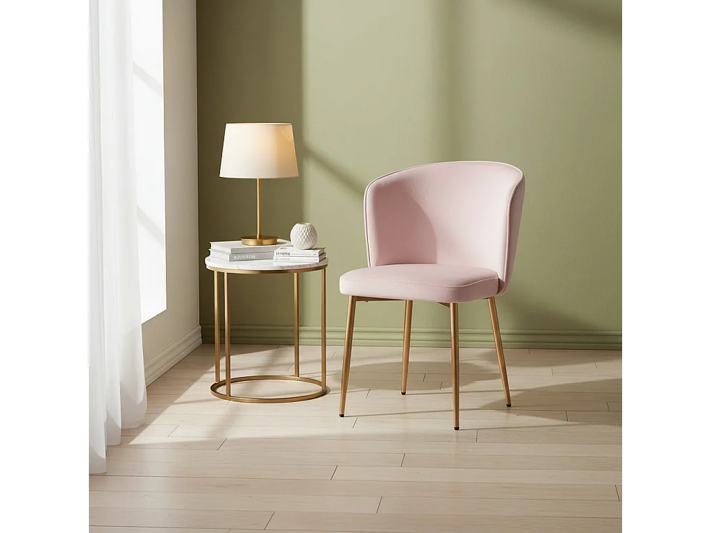 Lot de 4 chaises moderne DIANA gold velours rose