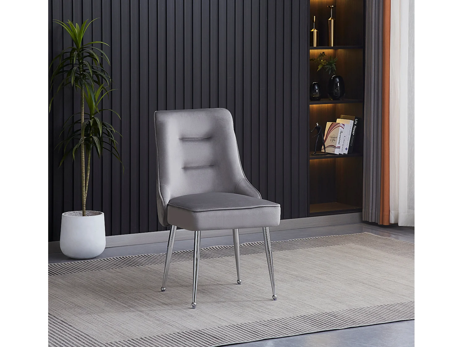 Lot de 2 chaises luxury ZIP en velours pieds chromés - Gris