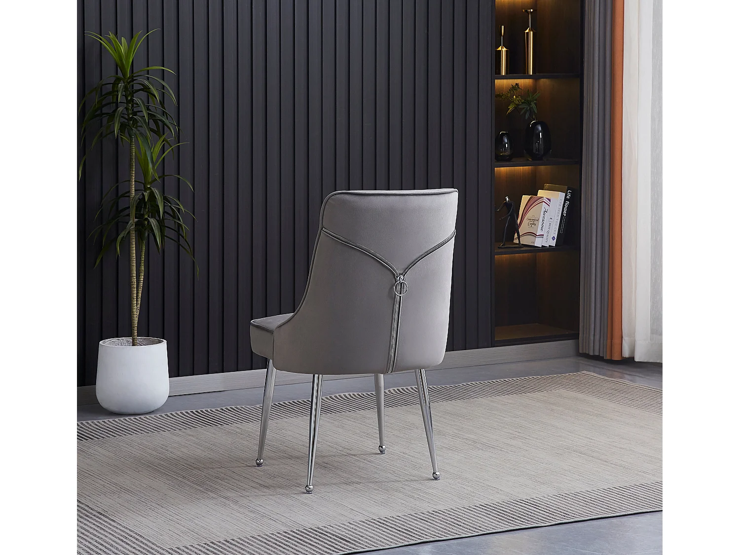 Lot de 2 chaises luxury ZIP en velours pieds chromés - Gris