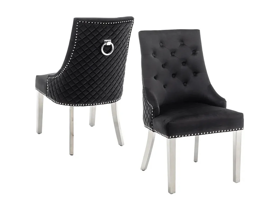 Lot de 2 chaises ANNEAU matelassée et cloutée Chrome velours - Noir